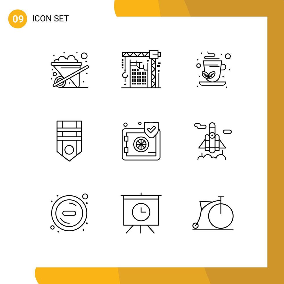 Group of 9 Outlines Signs and Symbols for safe insurance green tea stripe military Editable Vector Design Elements