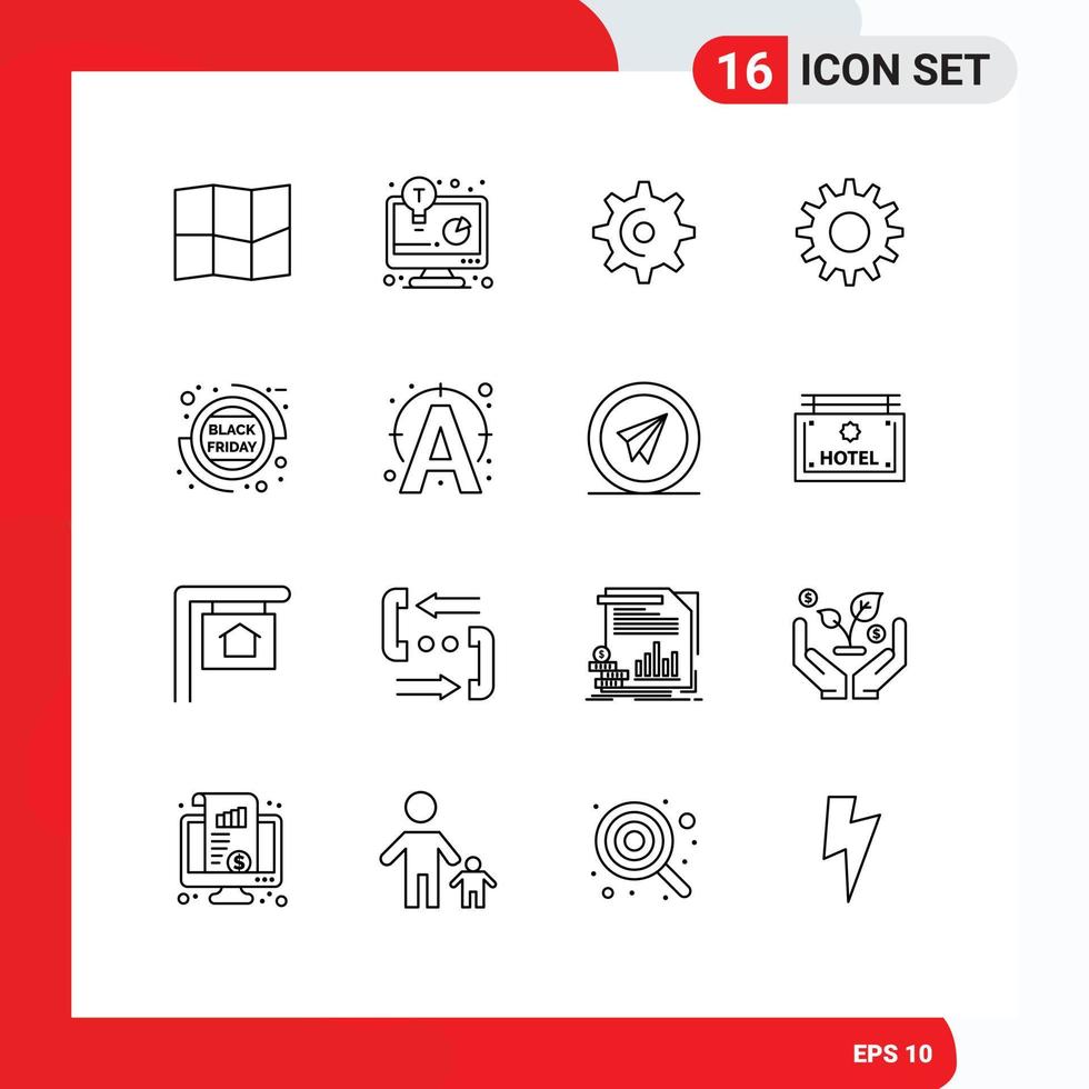 Pictogram Set of 16 Simple Outlines of edit percentage spin friday setting Editable Vector Design Elements