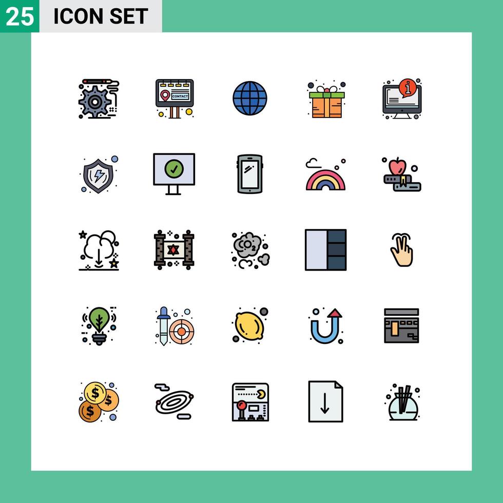 25 User Interface Filled line Flat Color Pack of modern Signs and Symbols of protect info map faq wrap Editable Vector Design Elements