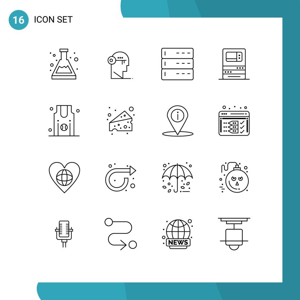 Pack of 16 Modern Outlines Signs and Symbols for Web Print Media such as withdraw machine unlock bank server Editable Vector Design Elements