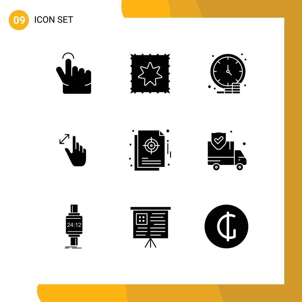 Set of 9 Commercial Solid Glyphs pack for management chart money touch interface Editable Vector Design Elements