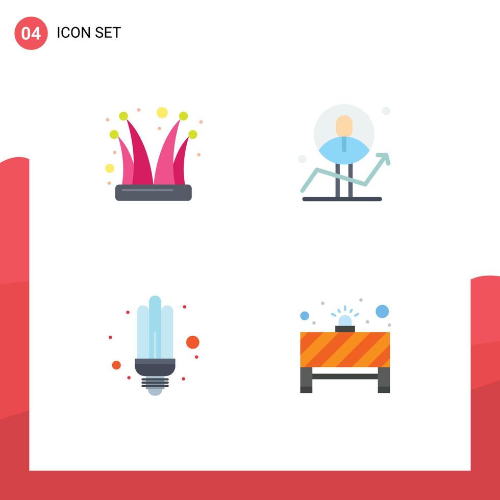 4 Thematic Vector Flat Icons and Editable Symbols of buffoon success joker male energy Editable Vector Design Elements