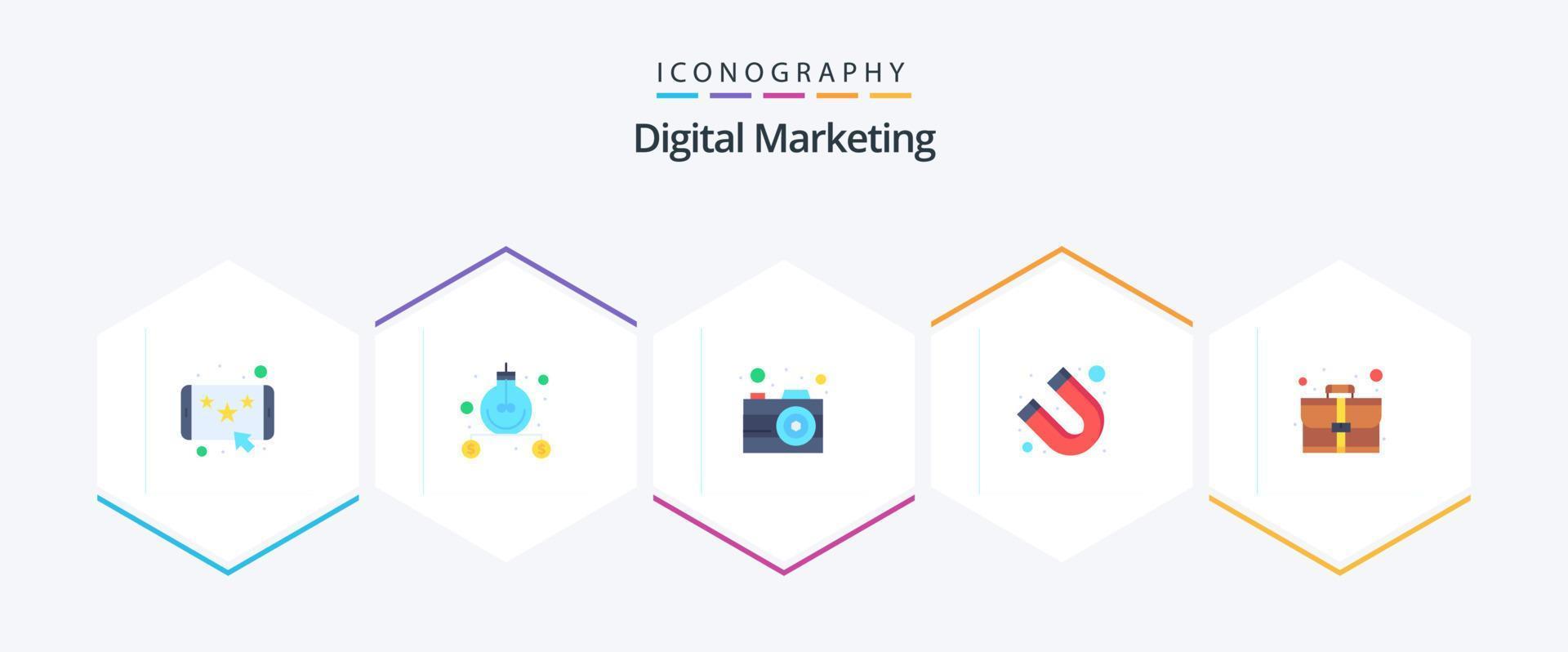 Digital Marketing 25 Flat icon pack including case. magnet. business. customer. attract vector