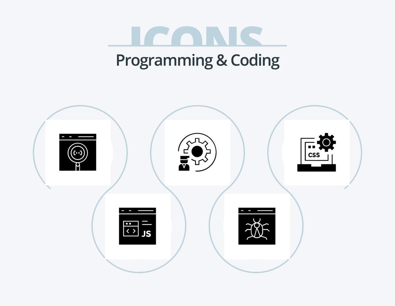 Programming And Coding Glyph Icon Pack 5 Icon Design. development. coding. develop. development. coding vector