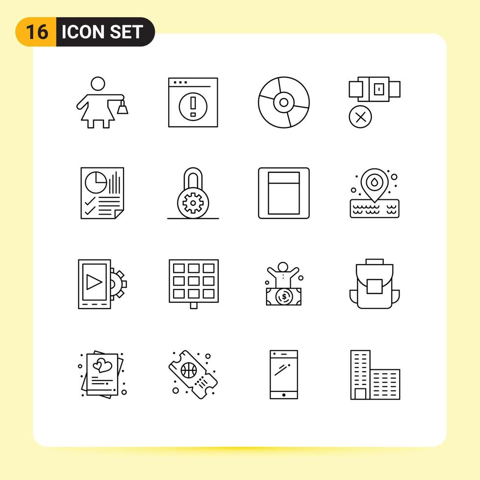 16 Universal Outlines Set for Web and Mobile Applications bars lock devices not technology Editable Vector Design Elements