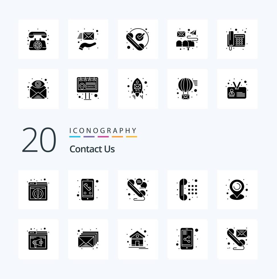 20 Contact Us Solid Glyph icon Pack like communication location line dial pad phone vector