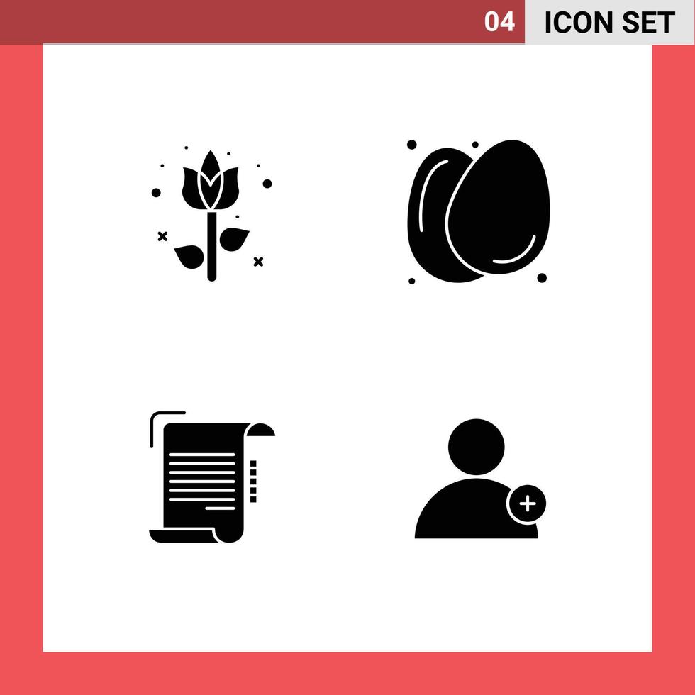 Universal Icon Symbols Group of 4 Modern Solid Glyphs of decoration report plant food paper Editable Vector Design Elements