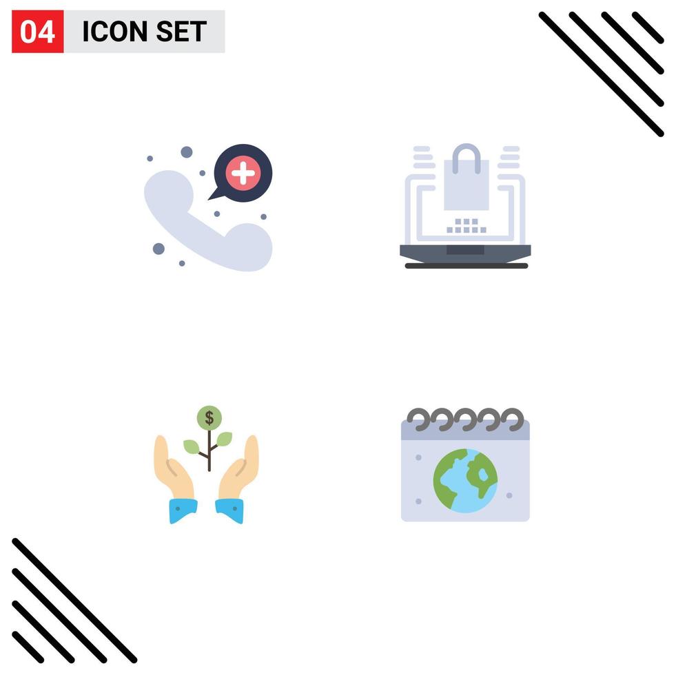 4 Thematic Vector Flat Icons and Editable Symbols of call business emergency call online growing Editable Vector Design Elements