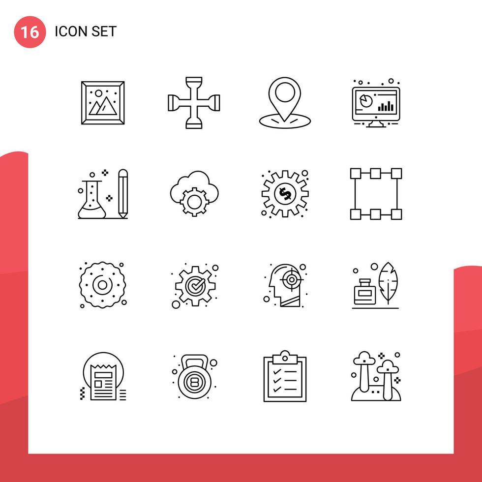 valores vector icono paquete de dieciséis línea señales y símbolos para educación monitor llave inglesa computadora analítico editable vector diseño elementos