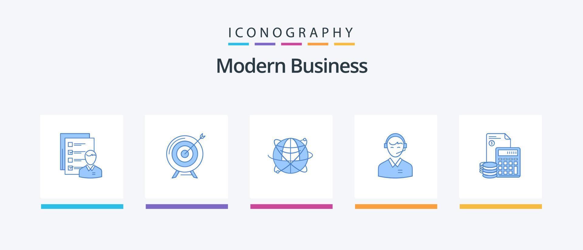 Modern Business Blue 5 Icon Pack Including data. globe. target. success. goal. Creative Icons Design vector