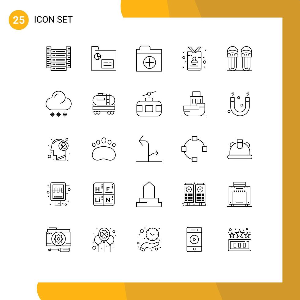 Mobile Interface Line Set of 25 Pictograms of comfortable reporter add press id Editable Vector Design Elements