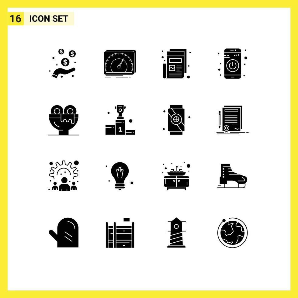 Modern Set of 16 Solid Glyphs and symbols such as breakfast turn off internet switch print Editable Vector Design Elements