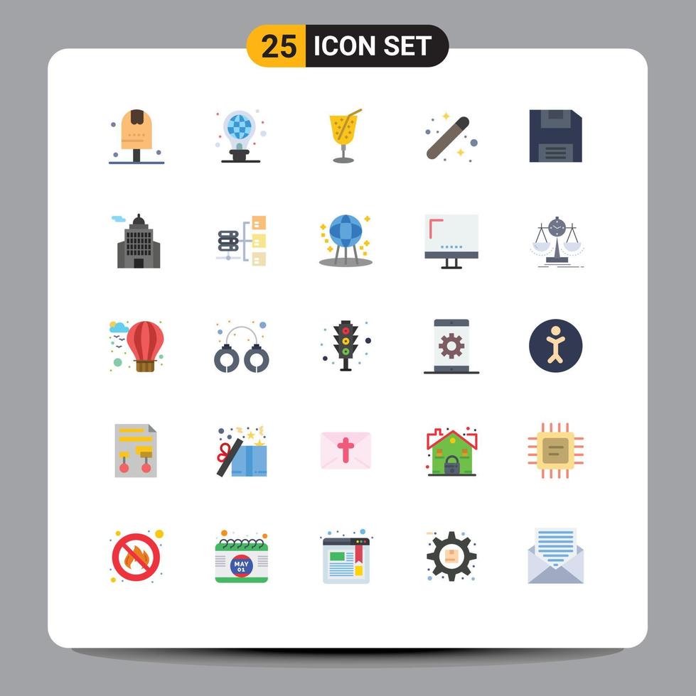 Set of 25 Commercial Flat Colors pack for diskette graphic light bulb designing creative Editable Vector Design Elements