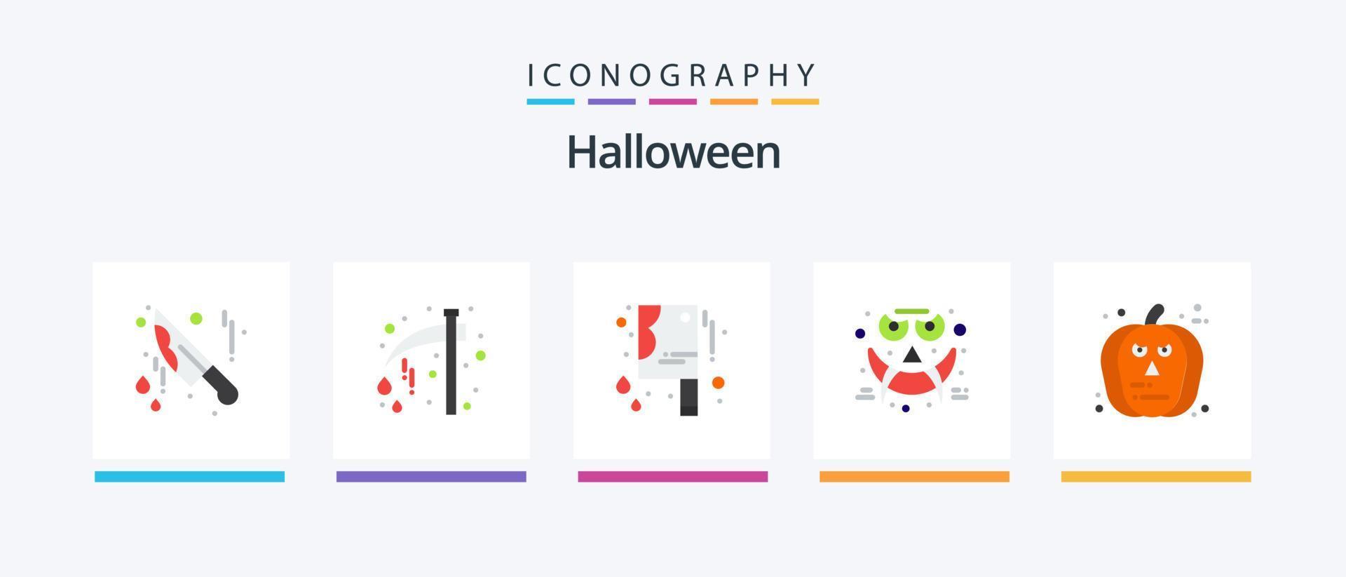 Halloween Flat 5 Icon Pack Including pumpkin. face. bloody knife. smiley. face. Creative Icons Design vector