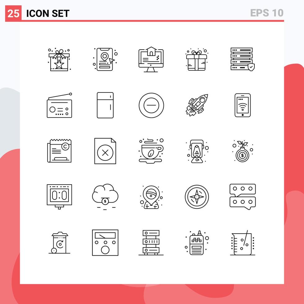 Universal Icon Symbols Group of 25 Modern Lines of security present computer gift box Editable Vector Design Elements