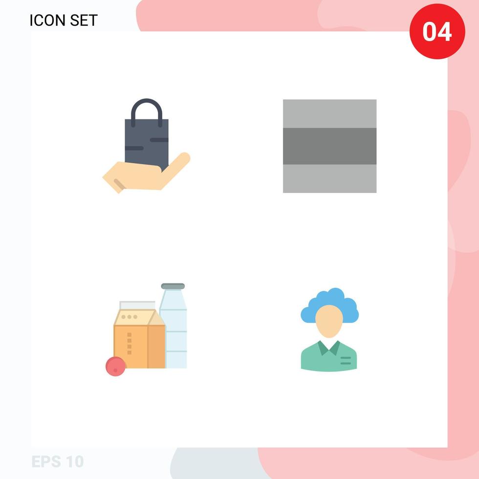 4 User Interface Flat Icon Pack of modern Signs and Symbols of bag buttle shop layout outsource Editable Vector Design Elements