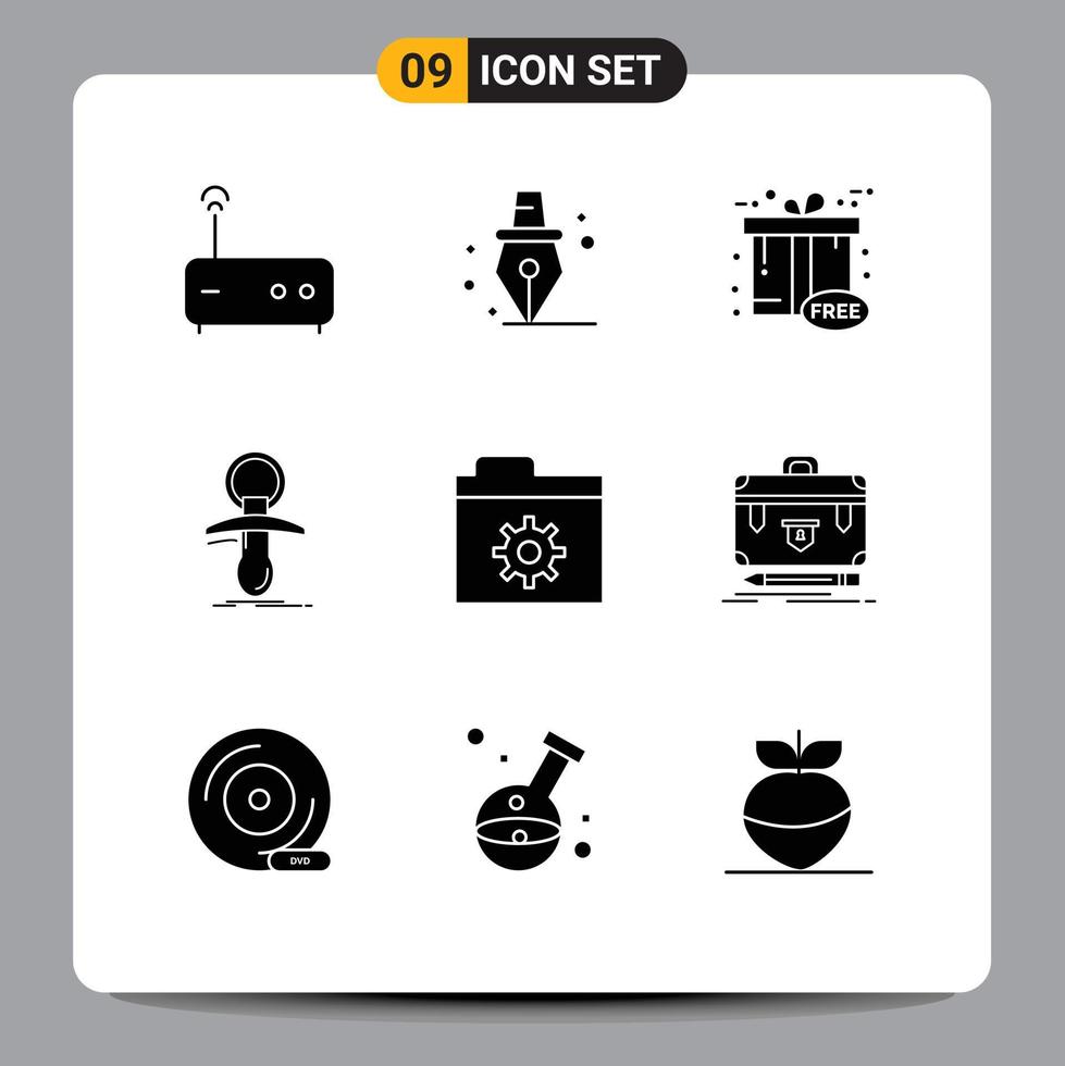 9 Universal Solid Glyphs Set for Web and Mobile Applications folder control free noob newbie Editable Vector Design Elements