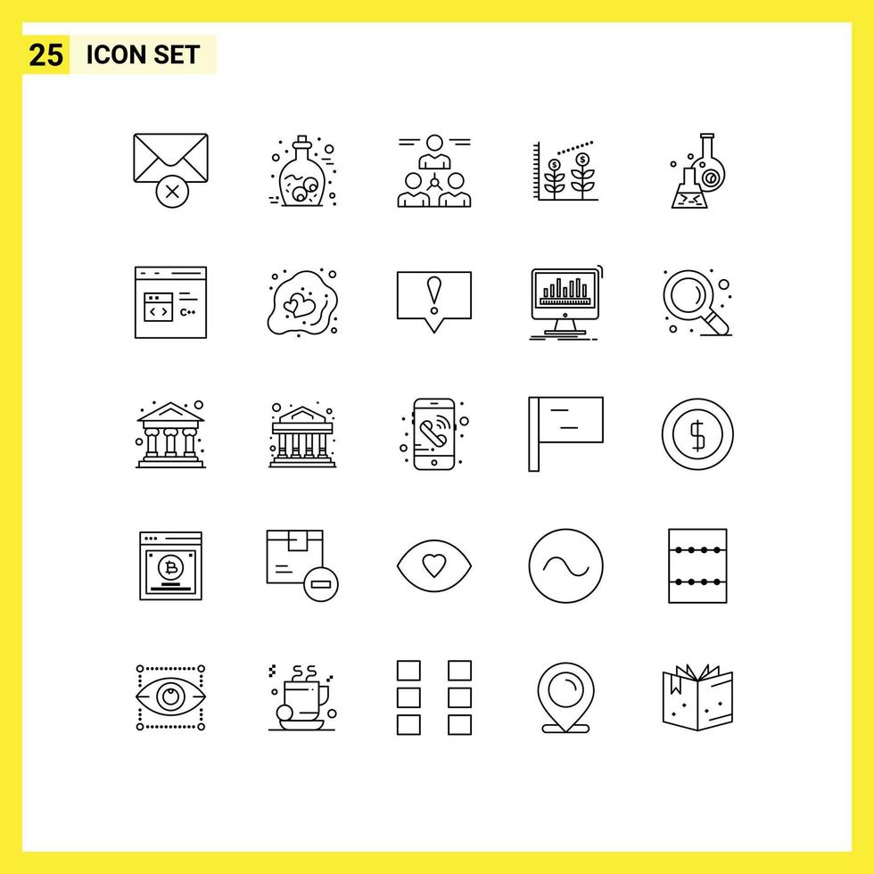 Set of 25 Modern UI Icons Symbols Signs for test beaker user startup finance Editable Vector Design Elements