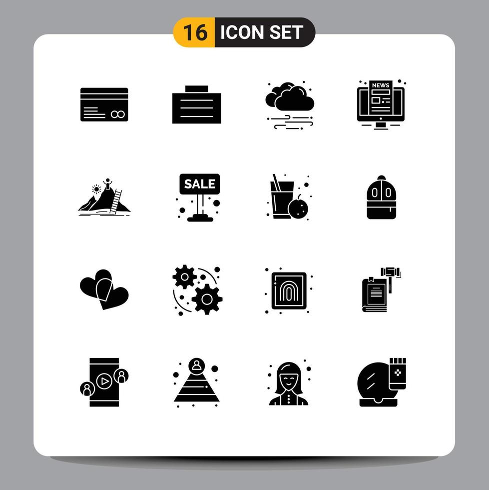 Universal Icon Symbols Group of 16 Modern Solid Glyphs of development success wind screen monitor Editable Vector Design Elements
