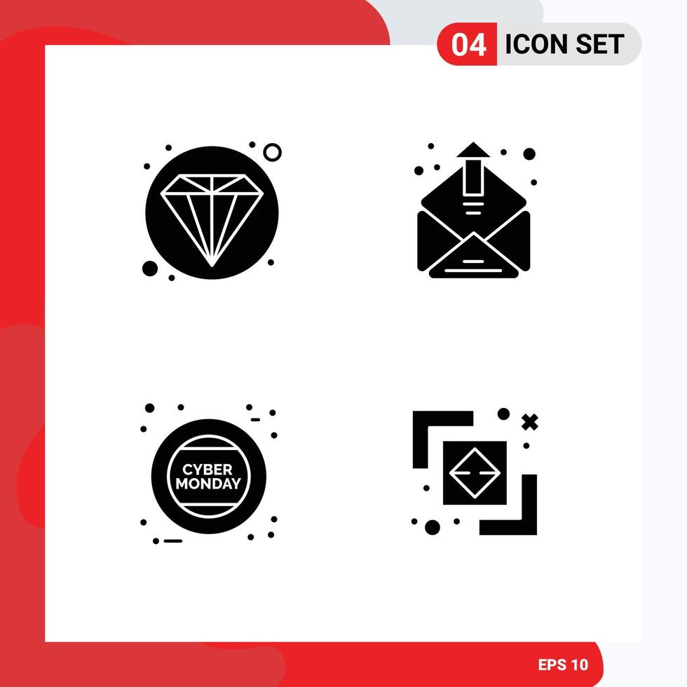 Group of 4 Solid Glyphs Signs and Symbols for seo monday contact mailing difference Editable Vector Design Elements