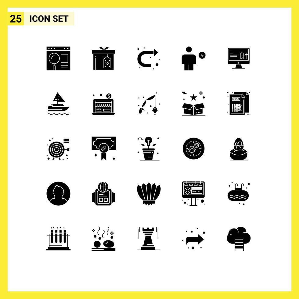 25 Universal Solid Glyphs Set for Web and Mobile Applications human electricity delivery body right Editable Vector Design Elements