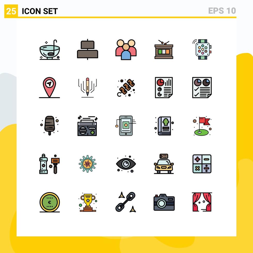 Group of 25 Filled line Flat Colors Signs and Symbols for watch irish employee instrument team Editable Vector Design Elements