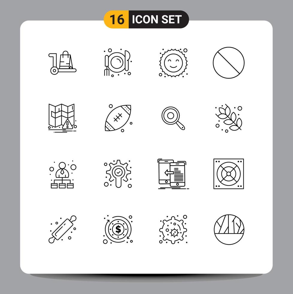 Editable Vector Line Pack of 16 Simple Outlines of ball navigation cookie map forbidden Editable Vector Design Elements