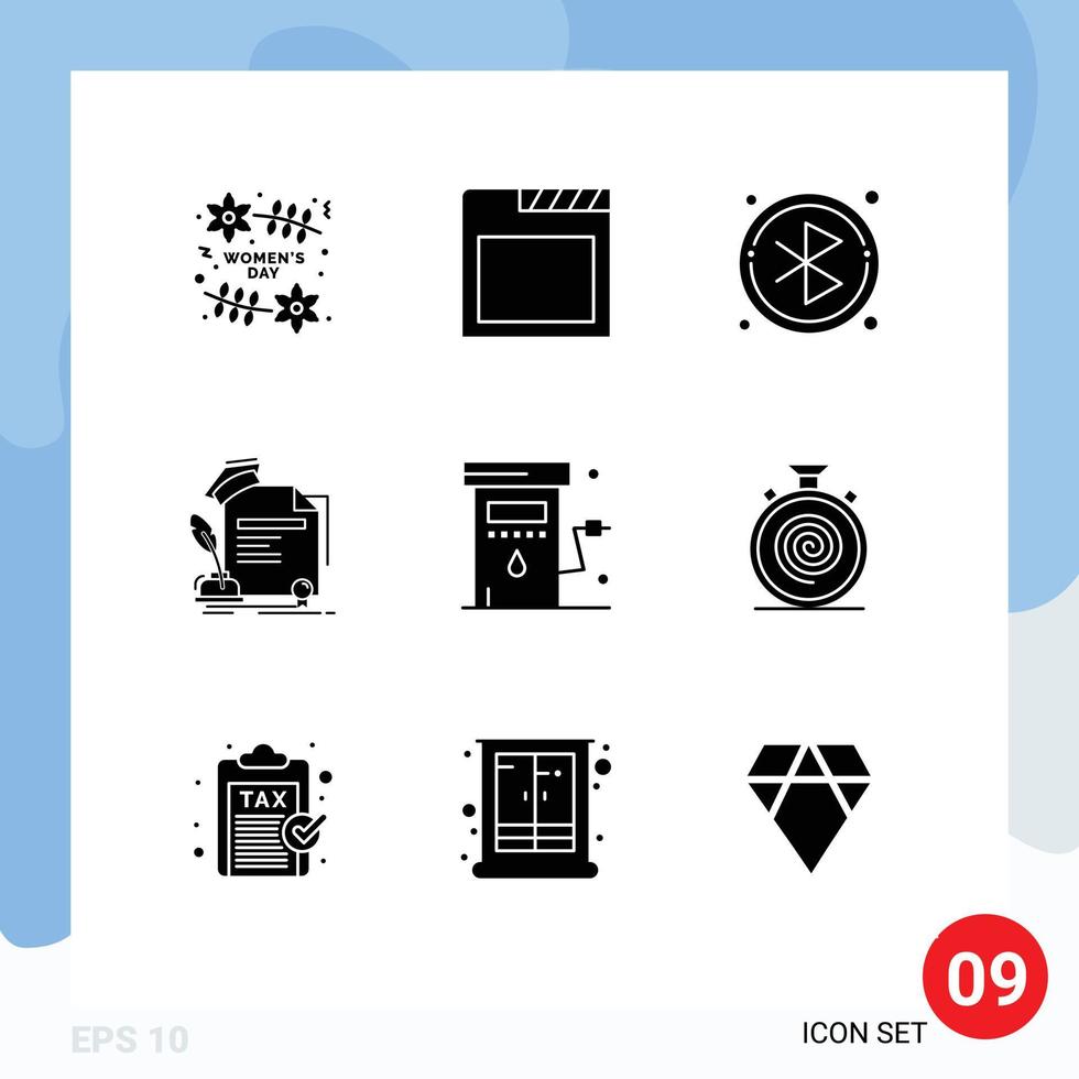 Universal Icon Symbols Group of 9 Modern Solid Glyphs of petrol energy circle agreement education Editable Vector Design Elements