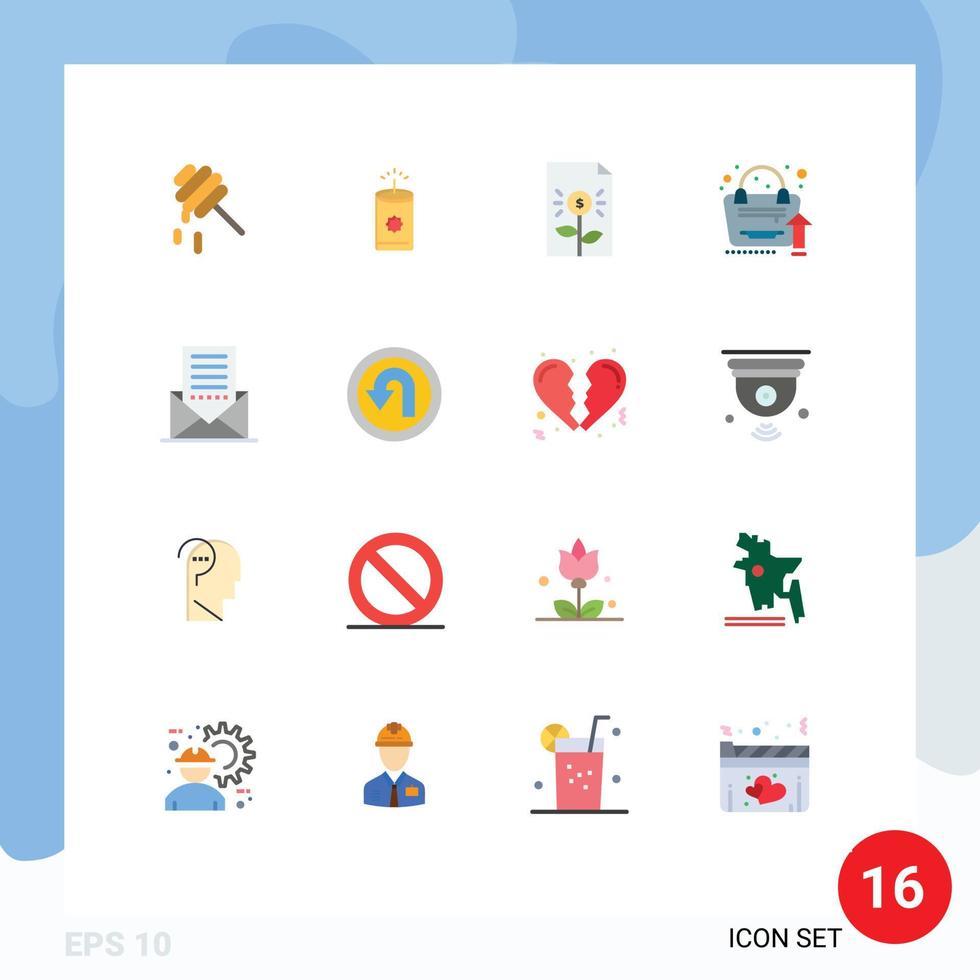 User Interface Pack of 16 Basic Flat Colors of envelope communication document growth analytics Editable Pack of Creative Vector Design Elements