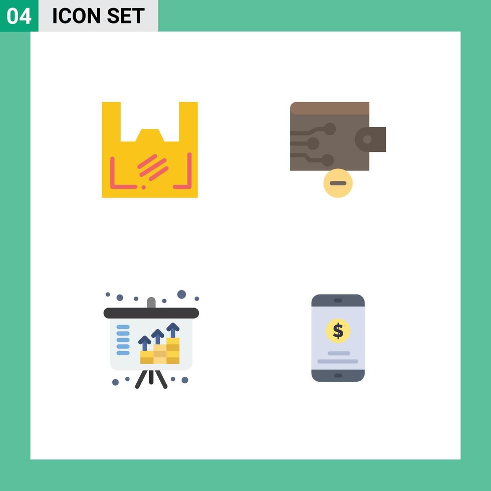 Set of 4 Modern UI Icons Symbols Signs for bag growth shopper remove investment Editable Vector Design Elements
