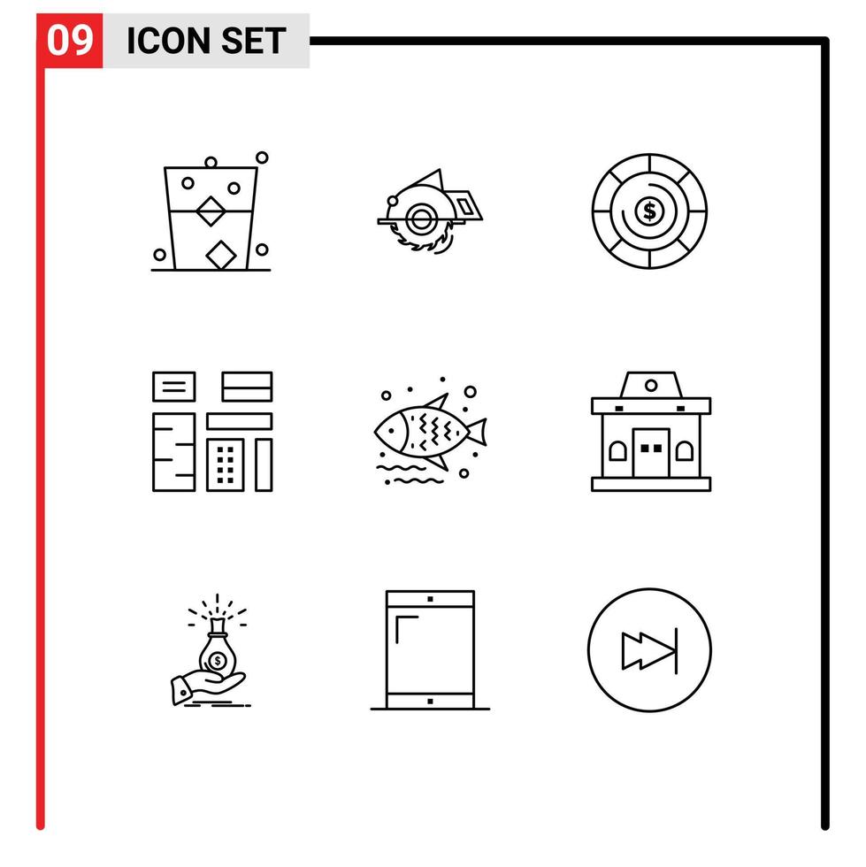 Set of 9 Vector Outlines on Grid for premium feature construction content investment Editable Vector Design Elements