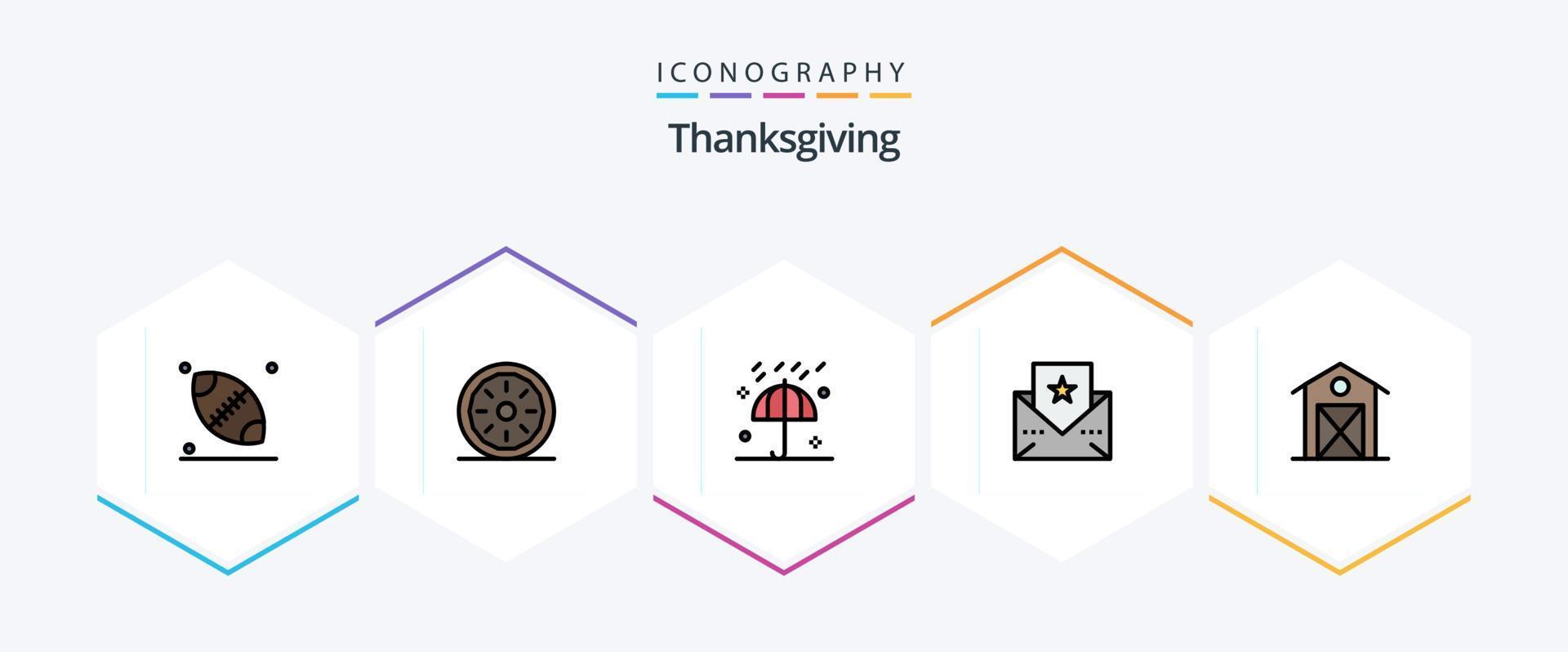 Thanks Giving 25 FilledLine icon pack including barn. thanksgiving. autumn. card. winter vector