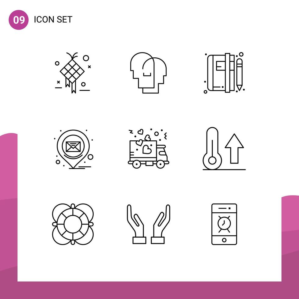 Outline Pack of 9 Universal Symbols of message location feelings email blog Editable Vector Design Elements