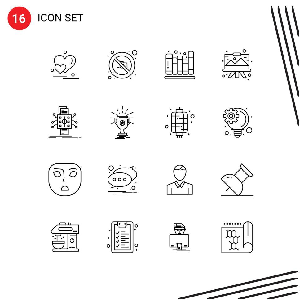 16 Universal Outlines Set for Web and Mobile Applications analysis graphic back to school easel designing Editable Vector Design Elements