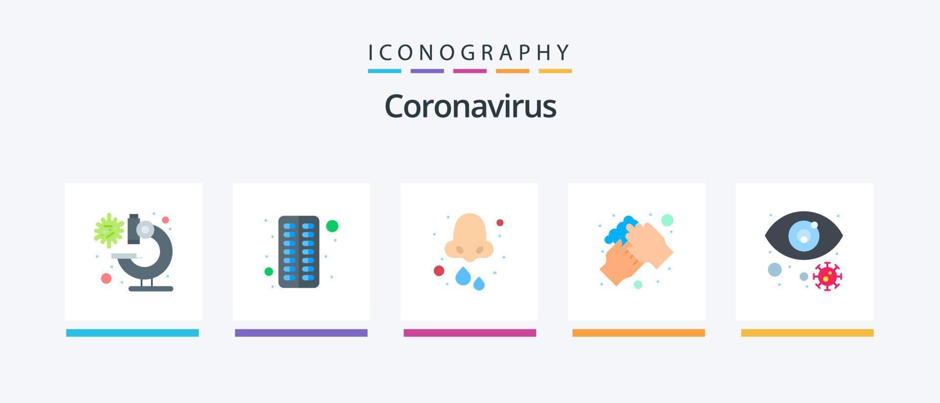 Coronavirus Flat 5 Icon Pack Including washing. hygiene. allergy. hands. nose. Creative Icons Design vector