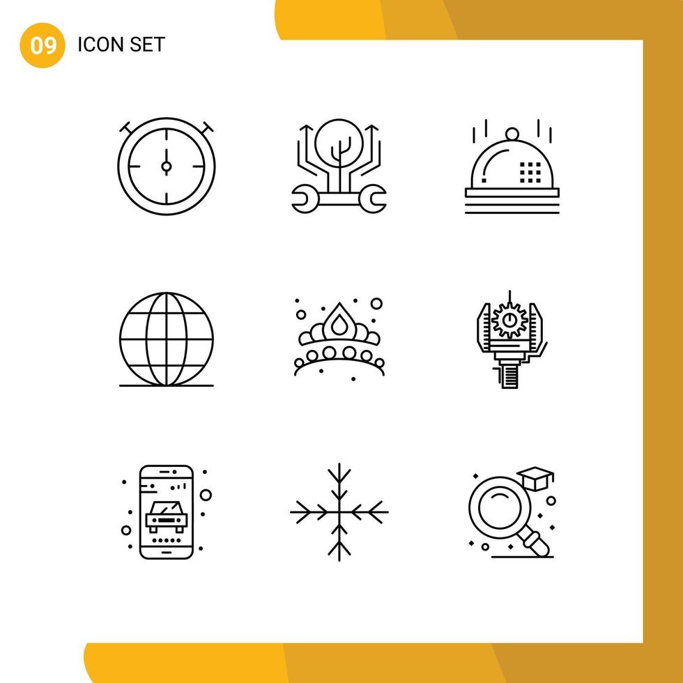 Set of 9 Modern UI Icons Symbols Signs for jewel fashion christmas crown office Editable Vector Design Elements