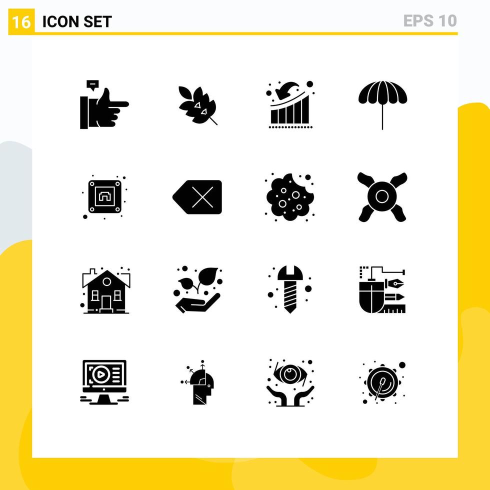Group of 16 Modern Solid Glyphs Set for electric weather businessman umbrella loss Editable Vector Design Elements
