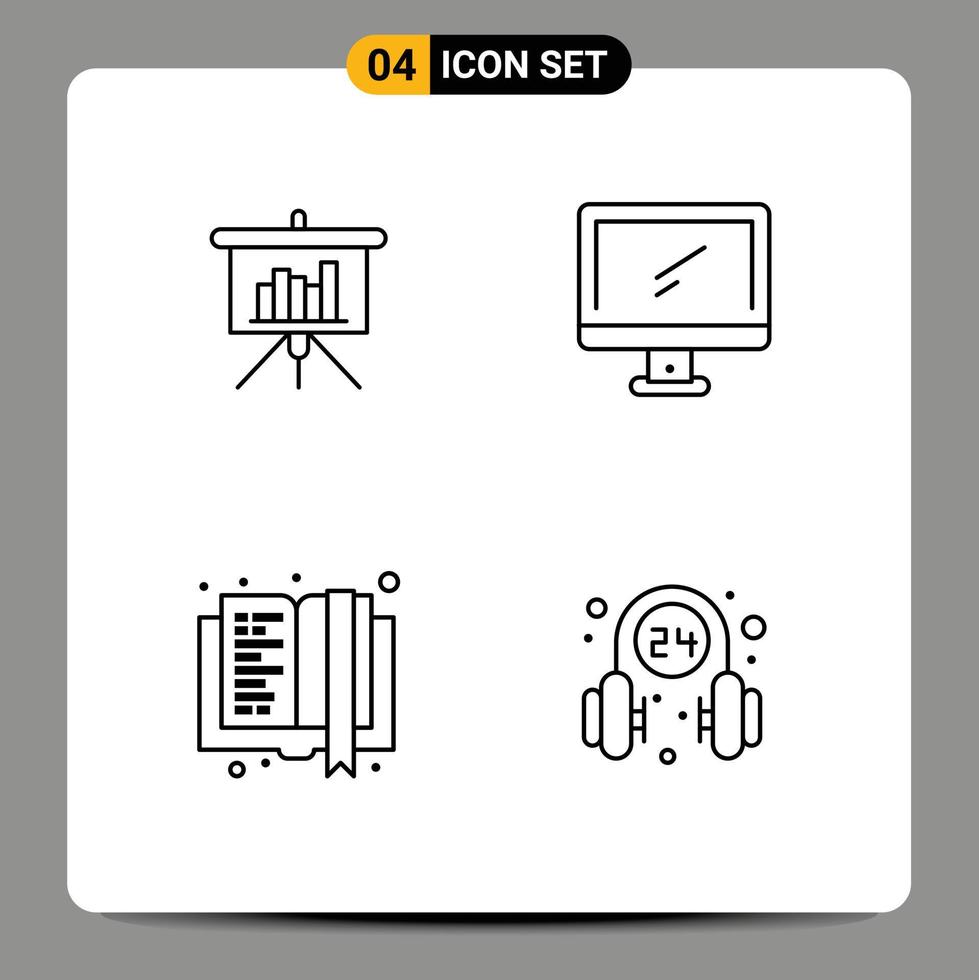 Pictogram Set of 4 Simple Filledline Flat Colors of presentation book report device e learning Editable Vector Design Elements