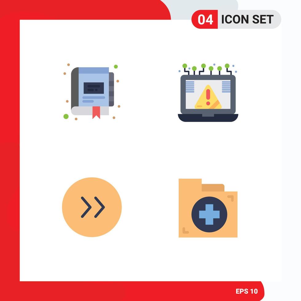 Set of 4 Vector Flat Icons on Grid for book security marketing crime circle Editable Vector Design Elements