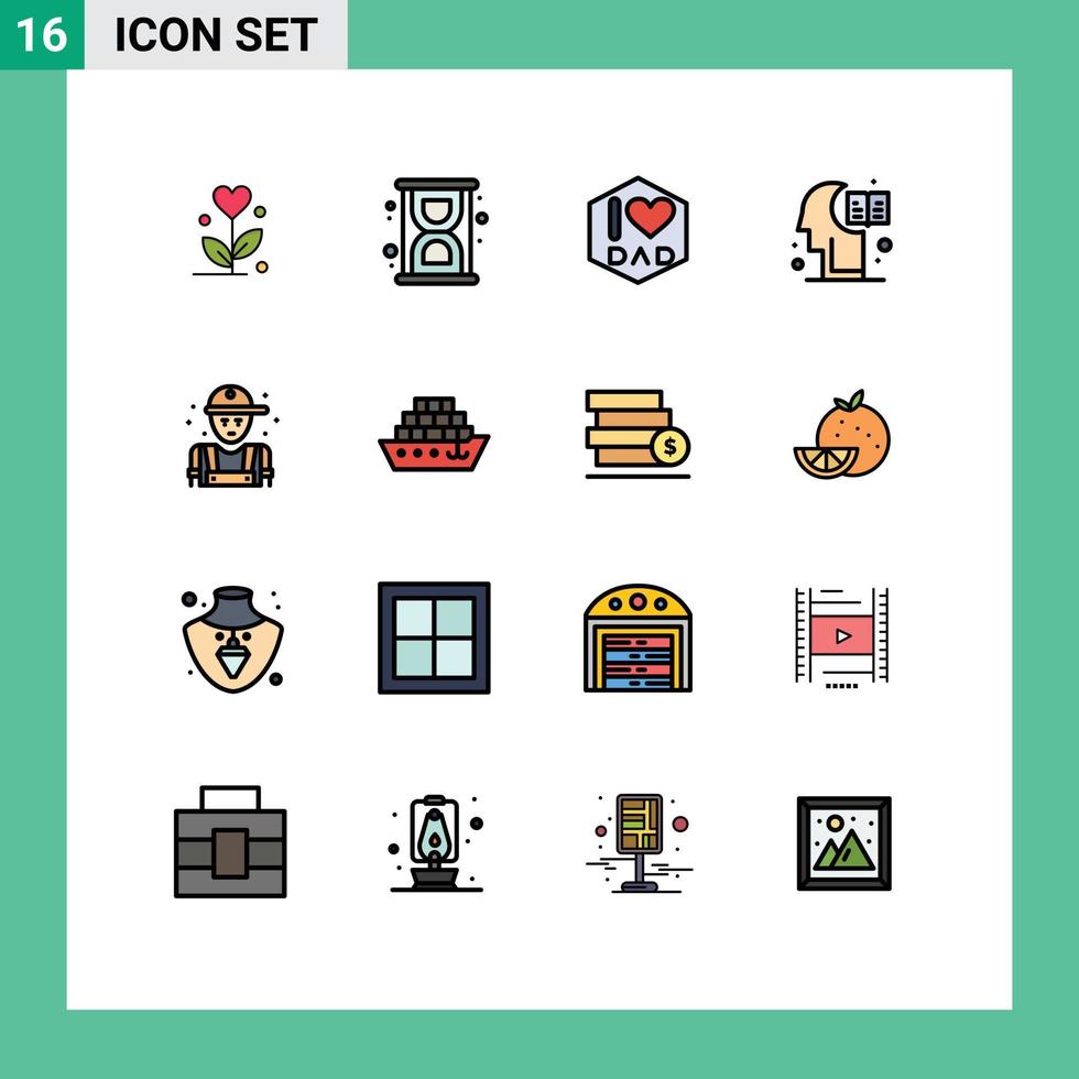 Mobile Interface Flat Color Filled Line Set of 16 Pictograms of plumber mechanic father man hemisphere Editable Creative Vector Design Elements