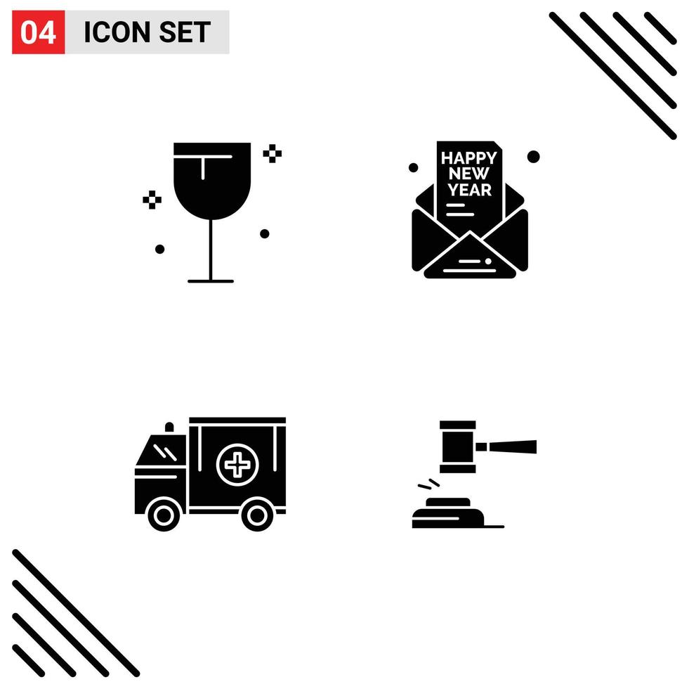 Stock Vector Icon Pack of 4 Line Signs and Symbols for drinks ambulance wine mail medical Editable Vector Design Elements