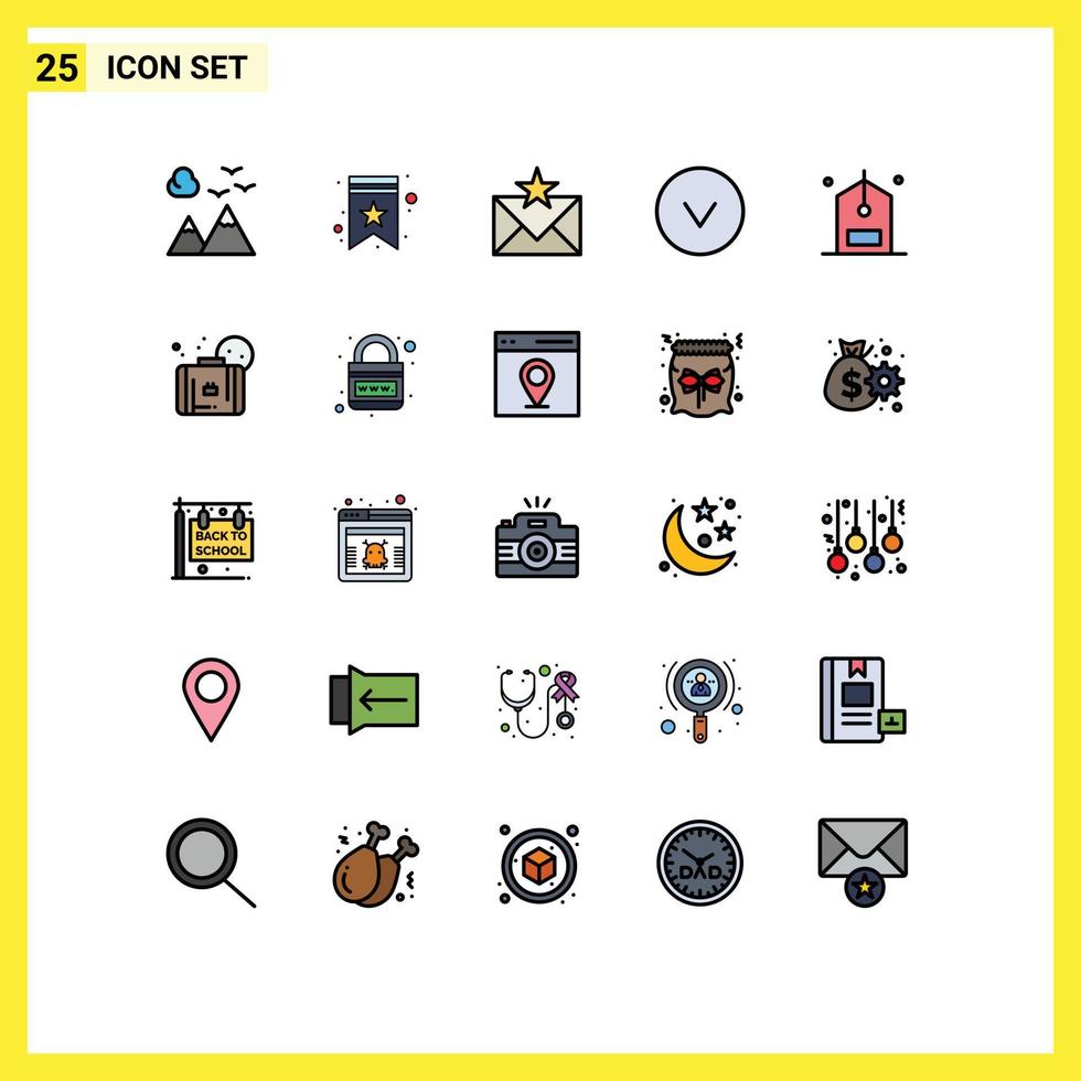 Mobile Interface Filled line Flat Color Set of 25 Pictograms of commerce down communication circle favorites Editable Vector Design Elements