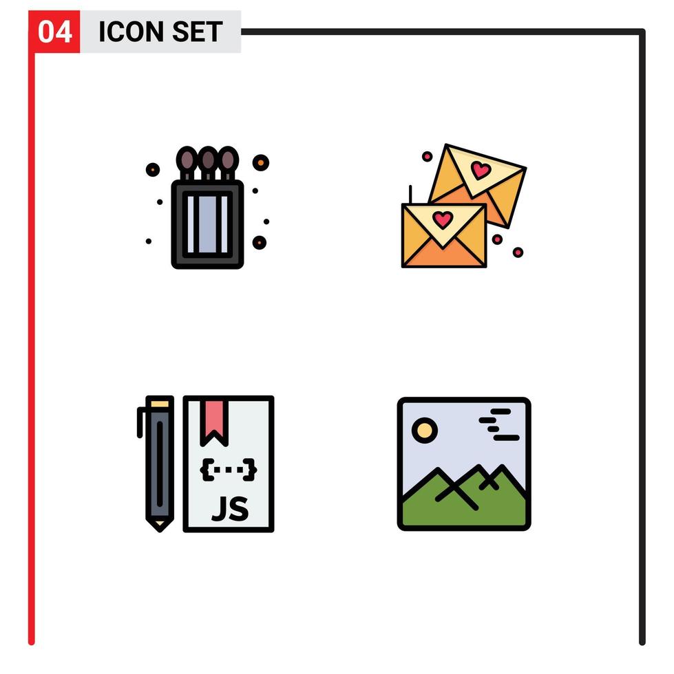 User Interface Pack of 4 Basic Filledline Flat Colors of camping develop email wedding programming Editable Vector Design Elements