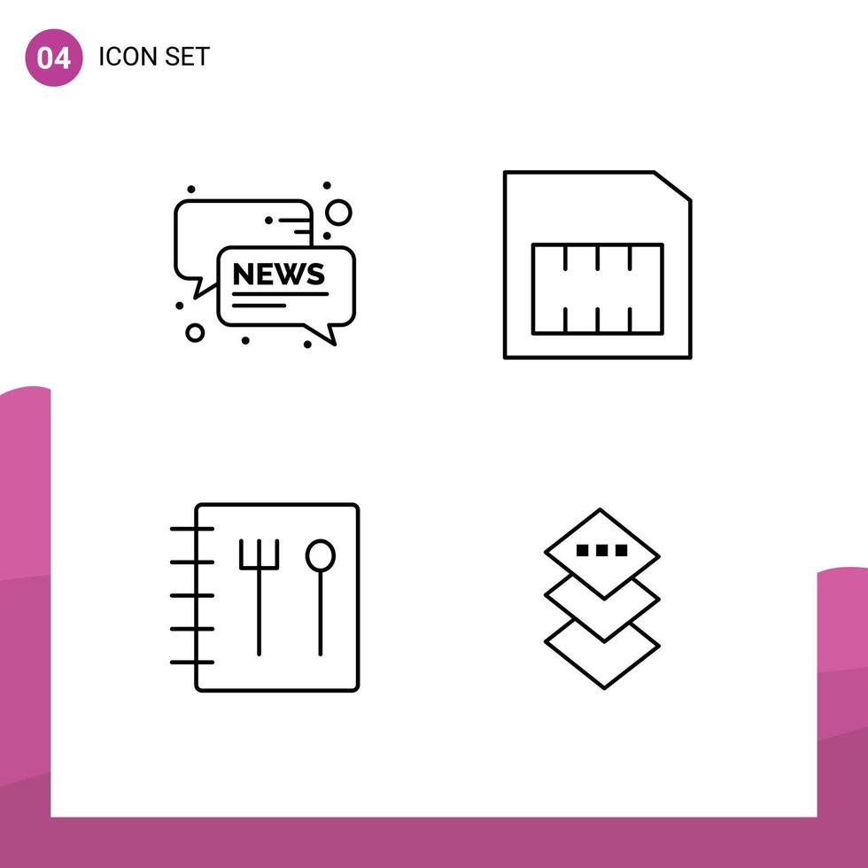 User Interface Pack of 4 Basic Filledline Flat Colors of chat design news sim square Editable Vector Design Elements