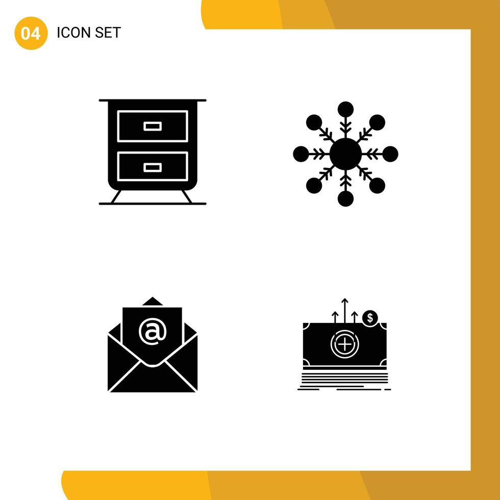 Set of 4 Vector Solid Glyphs on Grid for drawer dollar snow mail transfer Editable Vector Design Elements