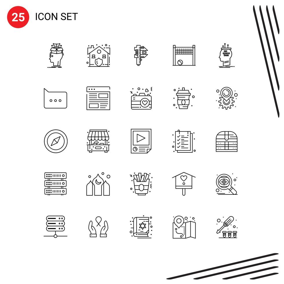 Pack of 25 Modern Lines Signs and Symbols for Web Print Media such as volleyball goalpost security game small Editable Vector Design Elements