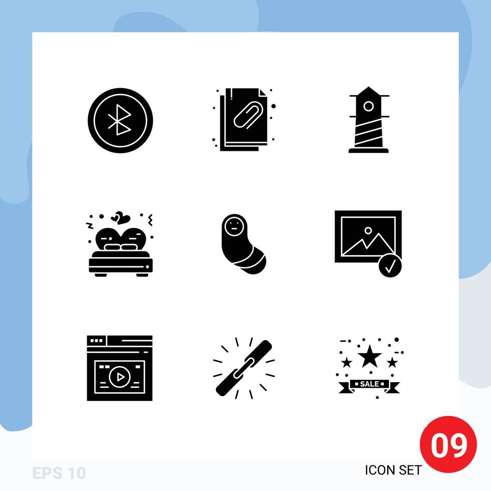 Pictogram Set of 9 Simple Solid Glyphs of image new born lighthouse baby valentine Editable Vector Design Elements