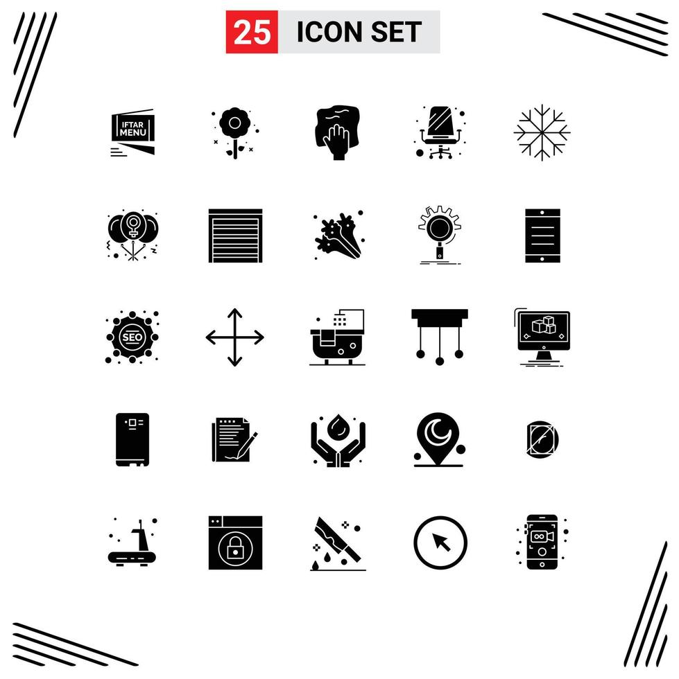 25 Universal Solid Glyphs Set for Web and Mobile Applications sitting furniture holiday chair rub Editable Vector Design Elements