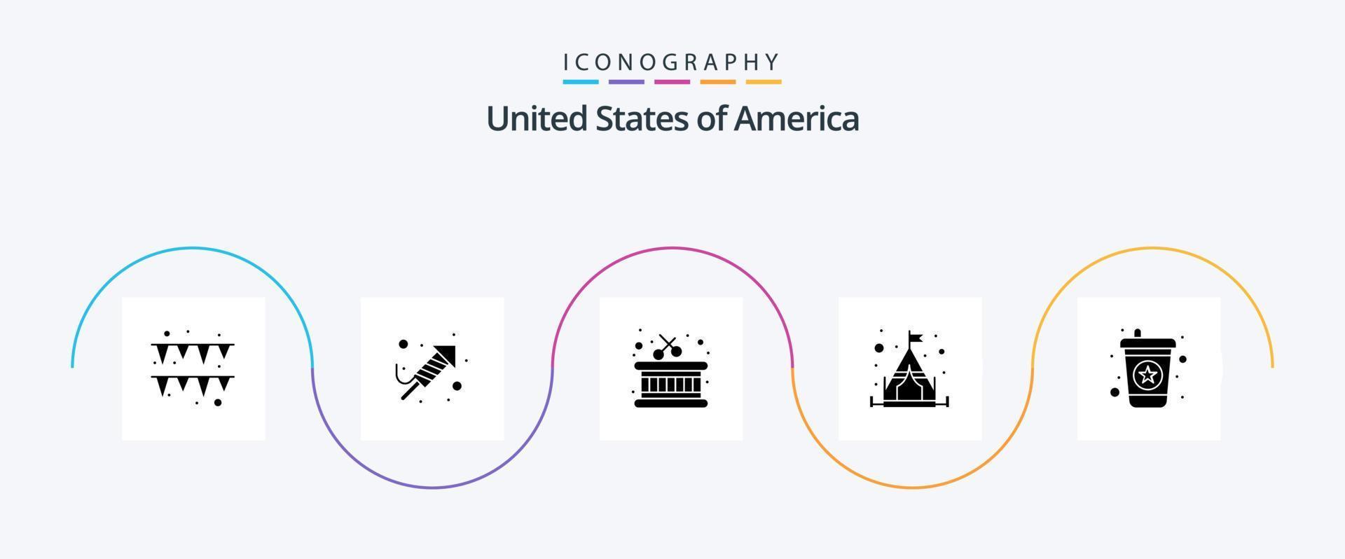 Usa Glyph 5 Icon Pack Including . soda. instrument. drink. tent vector