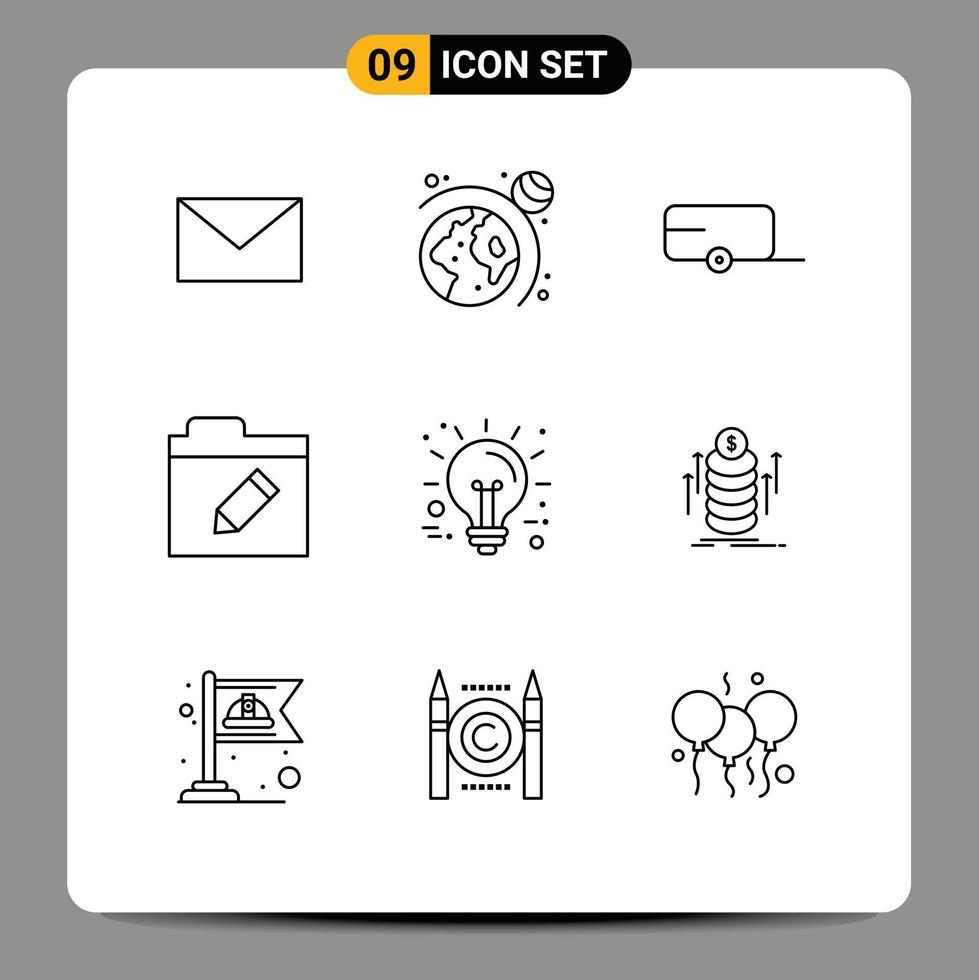 Pictogram Set of 9 Simple Outlines of bundle technology vehicle innovation business Editable Vector Design Elements